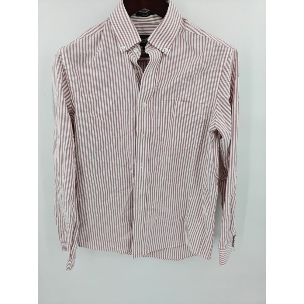 Eddie Bauer Mens Small Red White Striped Wrinkle Resistant Relaxed Fit Shirt